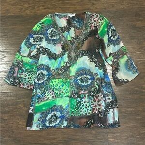 Solitaire by Ravi Khosla Women's V-Neck Tunic Style 3/4 Sleeve Top Size L